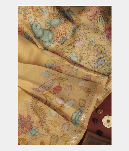 Beige Kora Organza Printed Saree T244350-image