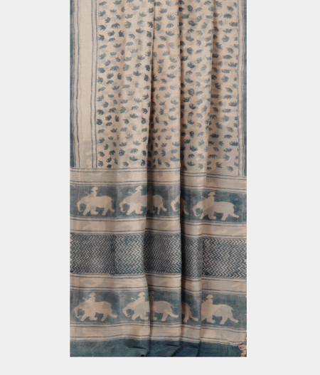 Off White Ajrakh Mulberry Silk Saree T233818 2