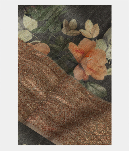 Grey Tussar Printed Saree T193363-image