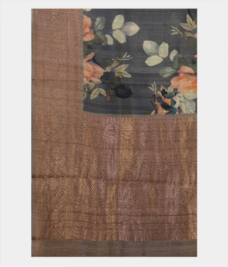 Grey Tussar Printed Saree T1933634