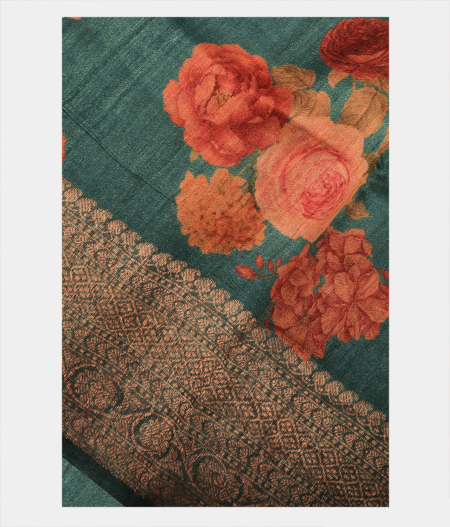 Greenish Blue Tussar Printed Saree T168714-image