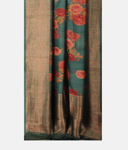 Greenish Blue Tussar Printed Saree T1687142