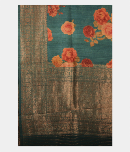 Greenish Blue Tussar Printed Saree T1687144