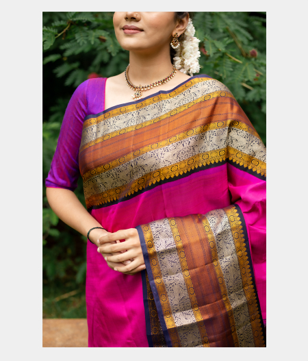 Pinkish Magenta Handwoven Kanjivaram Silk Saree T2454882