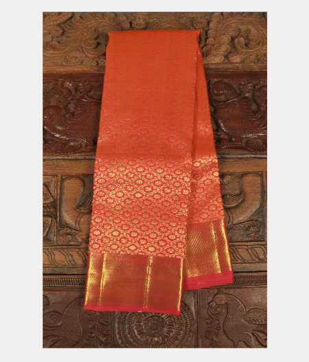 Orangish Pink Handwoven Kanjivaram Silk Saree T248868-image