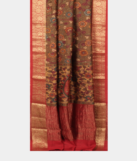 Brown Tussar Printed Saree T2480522