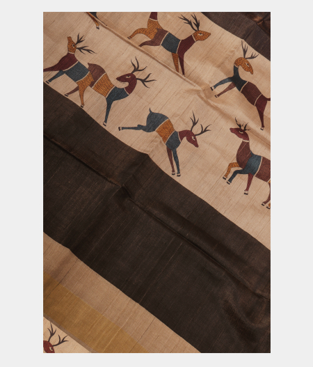 Beige Tussar Printed Saree T245837-image