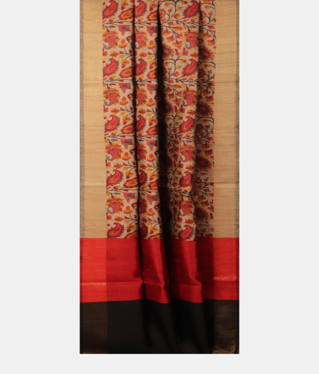 Grey Soft Tussar Printed Saree T2460012