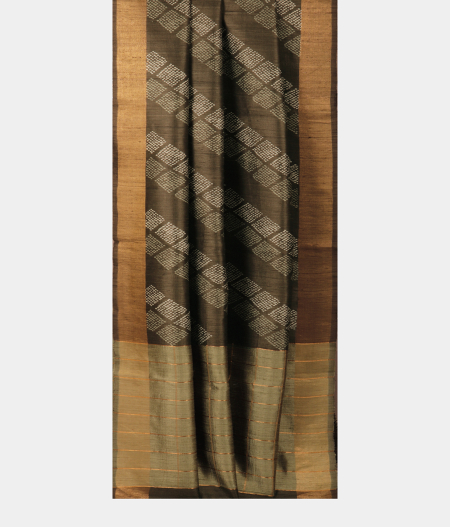 Greenish Grey Tussar Printed Saree T2493412