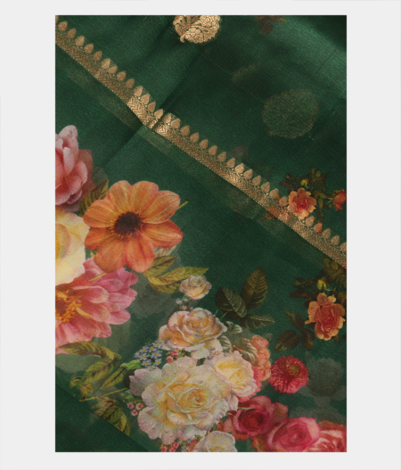 Green Kora Organza Printed Saree T247575-image