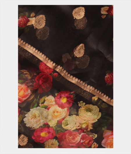 Black Kora Organza Printed Saree T247568-image