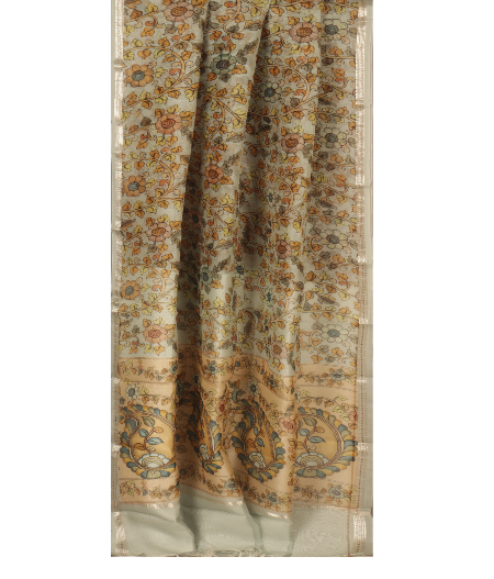 Bluish Grey Kora Organza Printed Saree T2489322