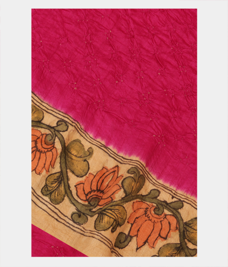 Magenta Bandhani Tussar Saree T245741-image