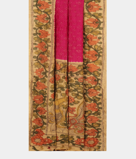 Magenta Bandhani Tussar Saree T2457412