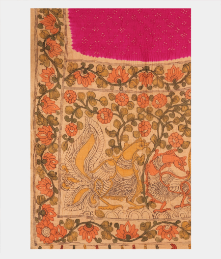 Magenta Bandhani Tussar Saree T2457414