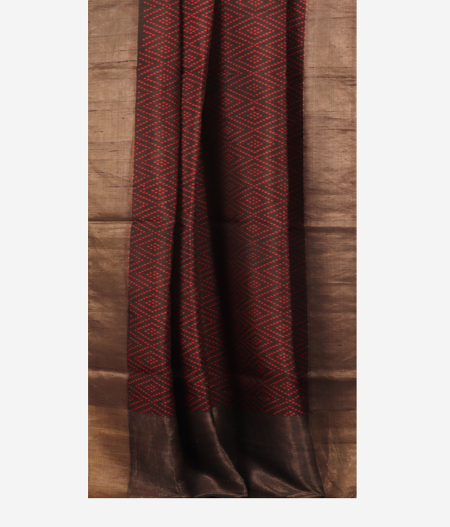 Black Printed Raw Silk Saree T2491872