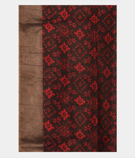 Black Printed Raw Silk Saree T2491873