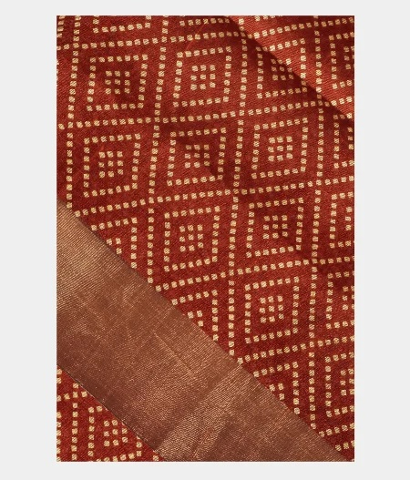 Rust Printed Raw Silk Saree T231543-image