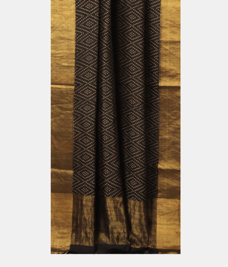 Black Printed Raw Silk Saree T2491822