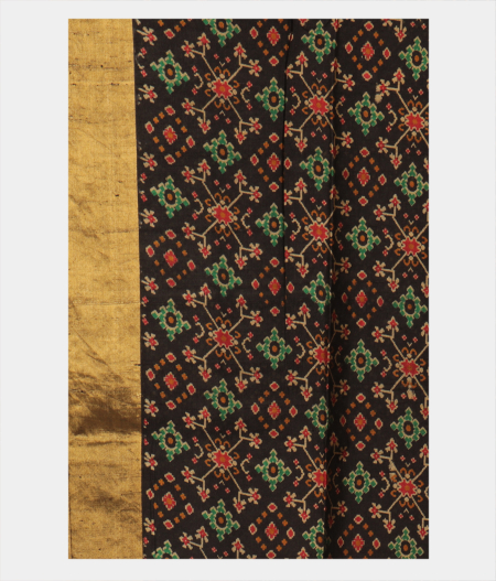 Black Printed Raw Silk Saree T2491823