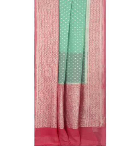 Bluish Green  Banaras Georgette Silk Saree  T2454862