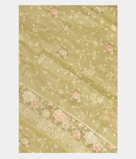 Light Green Silk Kota Embroidery Saree T249508-image