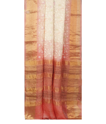 Cream Silk Kota Embroidery Saree T2502582