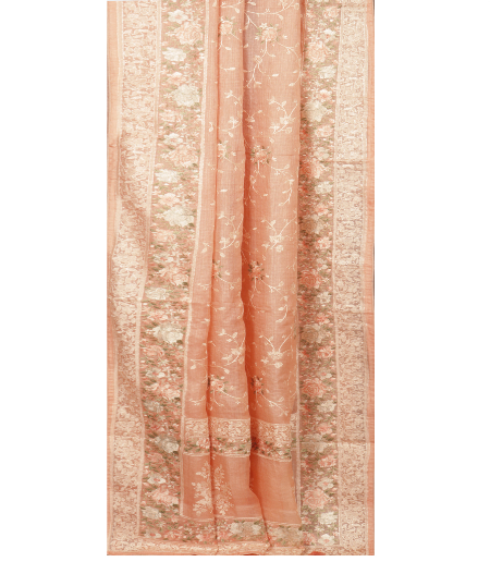 Light Peach Silk Kota Embroidery Saree T2495122