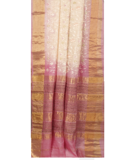 Off White Silk Kota Embroidery Saree T2502572