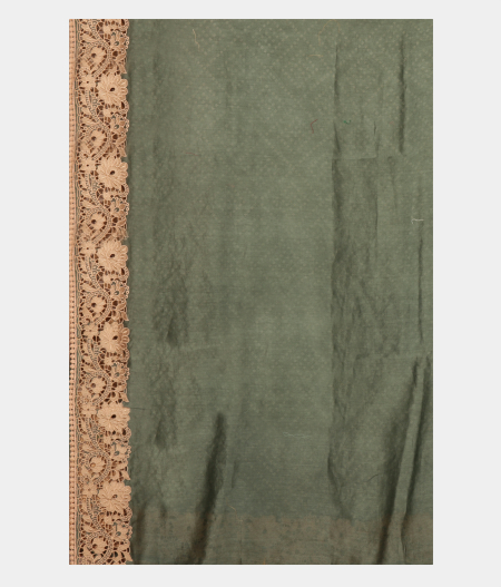Greenish Grey Organza Cut Work Saree T2511303