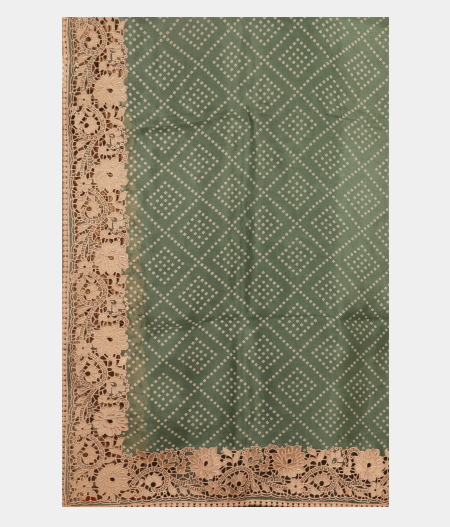 Greenish Grey Organza Cut Work Saree T2511304