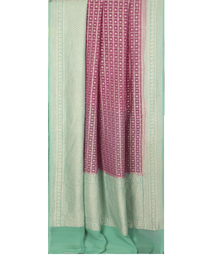 Pinkish Lavender Banaras Georgette Silk Saree T2454792