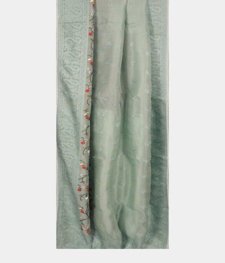 Blue Kora Organza Embroidery Saree T2503572