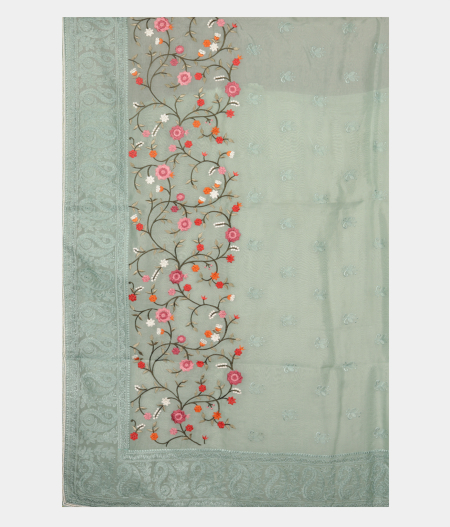 Blue Kora Organza Embroidery Saree T2503574