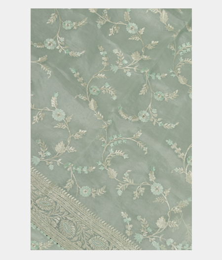 Blue Kora Organza Embroidery Saree T250362-image