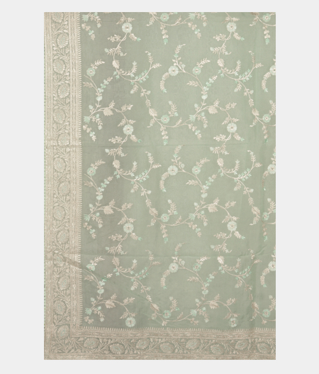 Blue Kora Organza Embroidery Saree T2503624