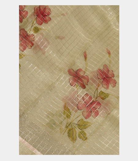 Light Green Kora Organza Printed Saree T250796-image