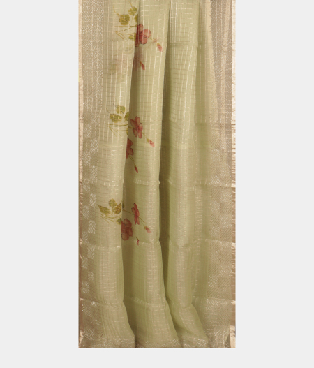 Light Green Kora Organza Printed Saree T2507962