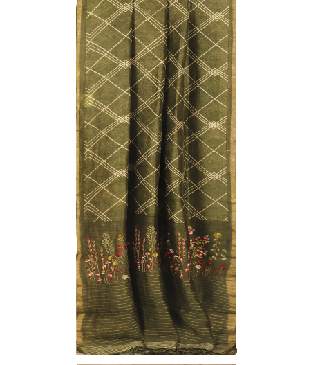 olive-green-linen-printed-saree-t250849-t250849-b