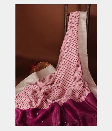 Off-White Tussar Printed Saree T250458-image