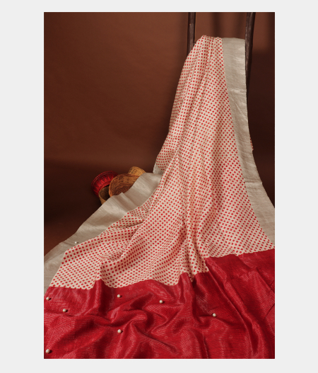 Off-White Tussar Printed Saree T250479-image