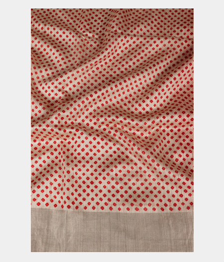 Off-White Tussar Printed Saree T2504792