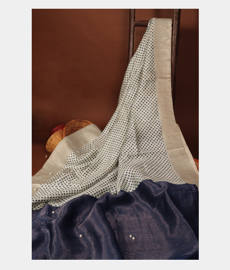 Off-White Tussar Printed Saree T250464-image