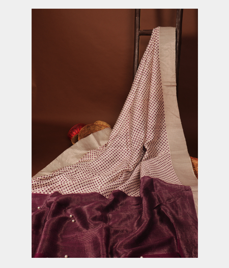 Off-White Tussar Printed Saree T250467-image