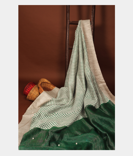 Off-White Tussar Printed Saree T250486-image