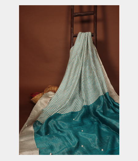 Off-White Tussar Printed Saree T250472-image