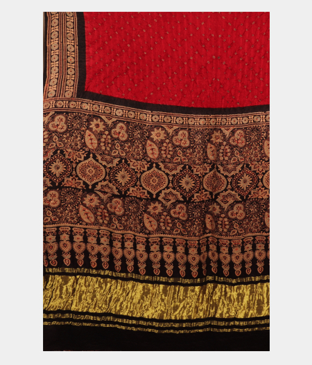 Red Bandhani Gajji Silk Saree T2502824