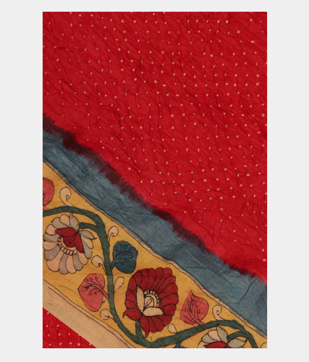 Red Bandhani Tussar Saree T218567-image