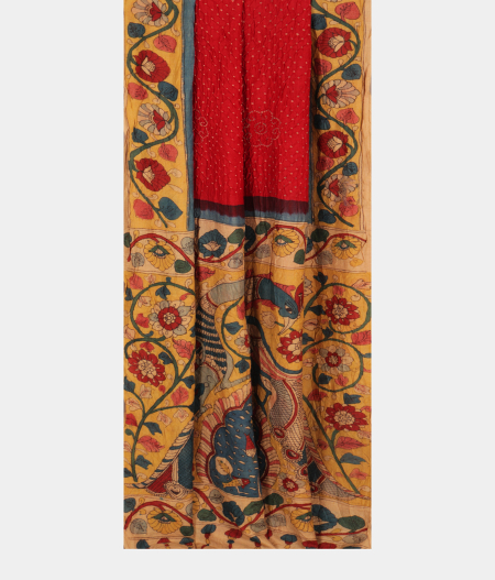 Red Bandhani Tussar Saree T2185672