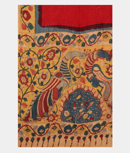 Red Bandhani Tussar Saree T2185674